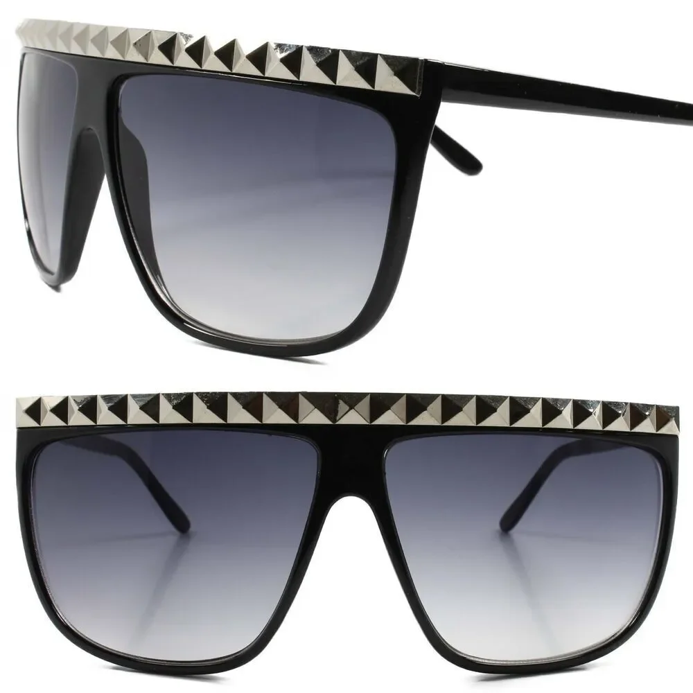 Silver Stud Top Rapper Hip Hop Swag Retro 80s Oversized Square Black Sun Glasses